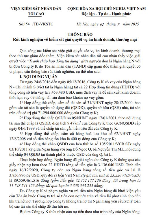 Thông báo rút kinh nghiệm số 154/TB-VKSTC