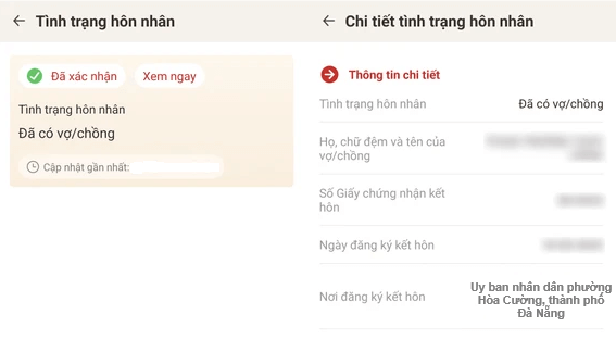 tình trạng hôn nhân Tra cứu lại thông tin đã cập nhật
