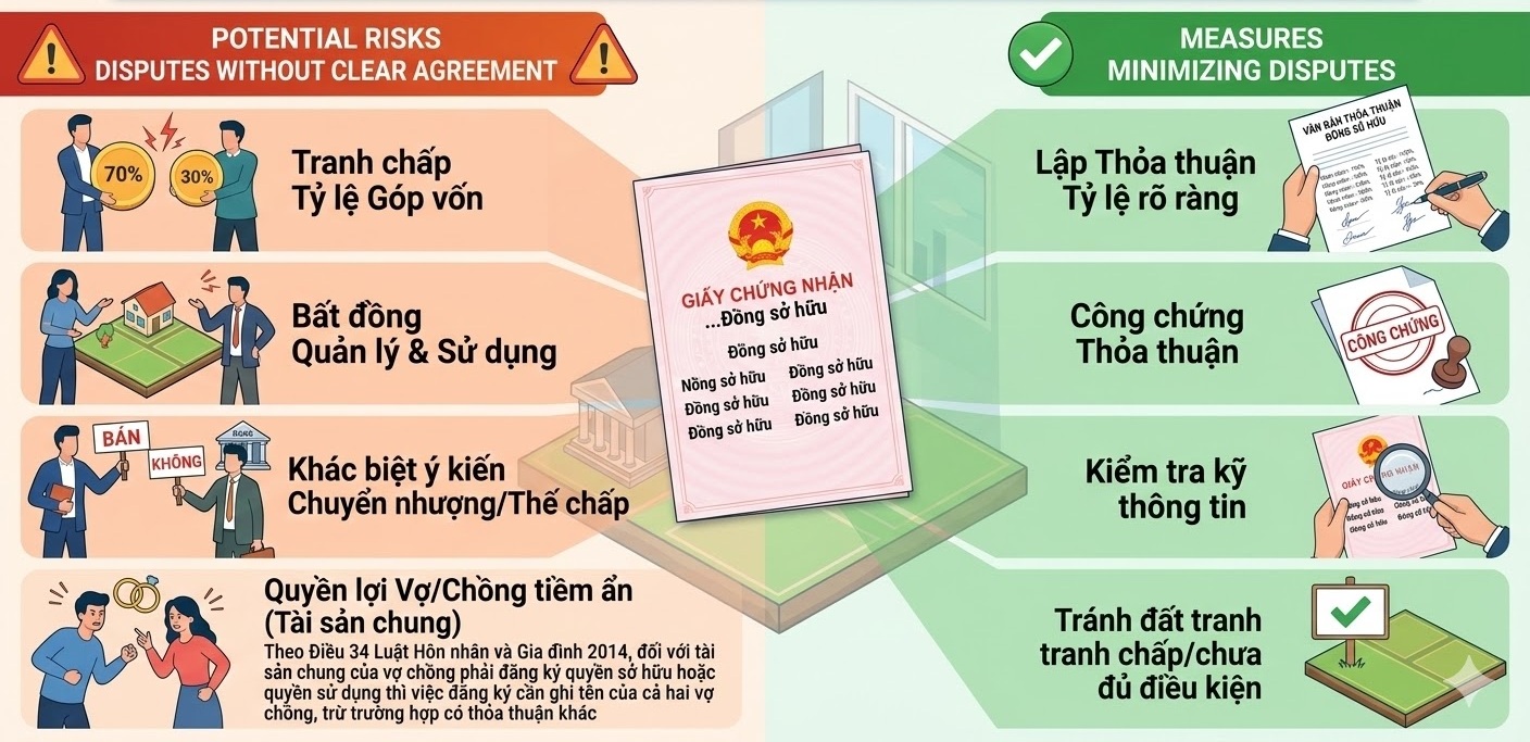 Lưu ý rủi ro tranh chấp đứng tên chung trên sổ đỏ